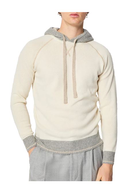 Felpa L.B.M 1911 uomo 638259507 Panna dettagli in contrasto nei toni del nocciola e grigio chiaro melange miscela 70% lana vergine e 30% cashmere, con lavorazione a finezza 12 L.B.M. 1911 | Felpe | 6382595071